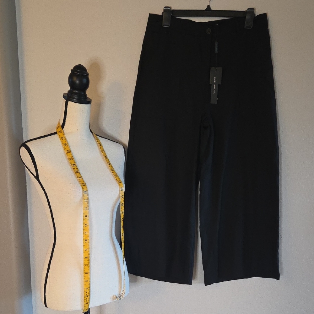 Elie Tahari Black Wide-Leg Linen W/Cotton Lining Cropped Pants Size 8 Culottes